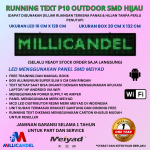 RUNNING TEXT P10 LED SMD OUTDOOR WARNA HIJAU UKURAN LED 16X96 CM UKURAN BOX 20X100 CM