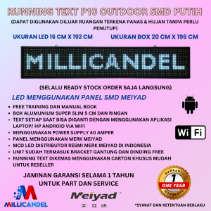 RUNNING TEXT P10 LED SMD OUTDOOR WARNA PUTIH UKURAN LED 16X192 CM UKURAN BOX 20X196 CM