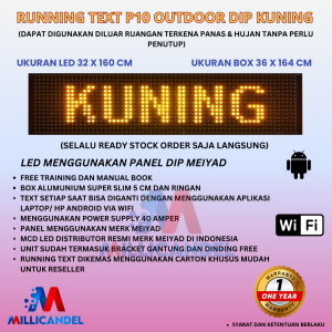 RUNNING TEXT 32X160 CM P10 LED DIP OUTDOOR WARNA KUNING UKURAN BOX 36X164 CM