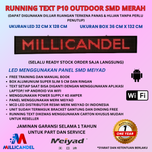 RUNNING TEXT 32X128 CM P10 LED SMD OUTDOOR WARNA MERAH UKURAN BOX 36X132 CM
