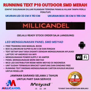 RUNNING TEXT 32X192 CM P10 LED SMD OUTDOOR WARNA MERAH UKURAN BOX 36X196 CM