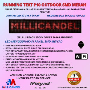 RUNNING TEXT 32X96 CM P10 LED SMD OUTDOOR WARNA MERAH UKURAN BOX 36X100 CM