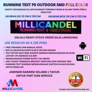 RUNNING TEXT 32X128 CM P5 LED SMD OUTDOOR RGB FULL COLOR UKURAN BOX 36X132 CM