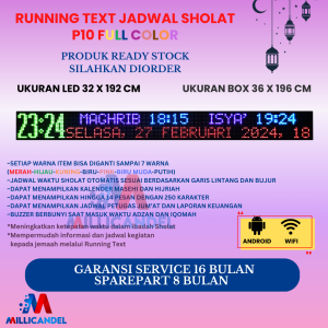 JWS 32X192 CM JADWAL WAKTU SHOLAT P10 RGB FULL COLOR UKURAN BOX 36X196CM