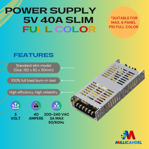 POWER SUPPLY RUNNING TEXT FULL COLOR 5 VOLT 40 AMPER SLIM